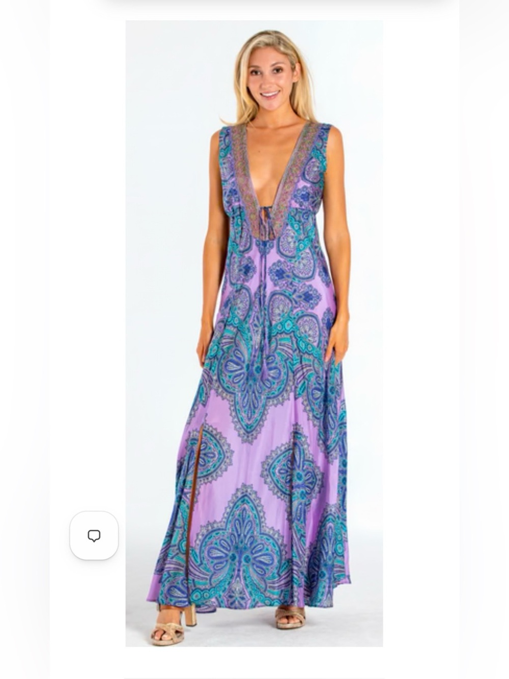 Marina St. Barth Bohemian Purple Paisley Deep-V Italian Silk Maxi Dress